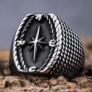 Size11: Men's Stainless Steel Compass Ring